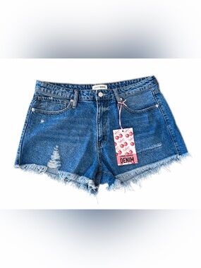 Blue Denim Frayed Hem Shorts
